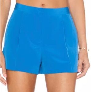 Vince pleated front silk shorts blue
